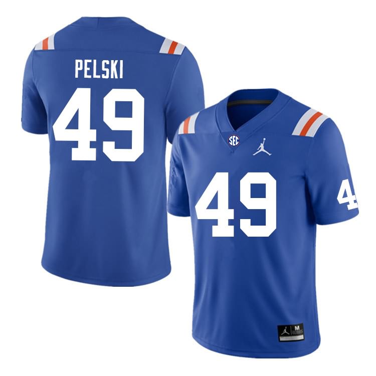 Men's NCAA Florida Gators Preston Pelski #49 Stitched Authentic Nike Blue Throwback College Football Jersey SEI6465SX